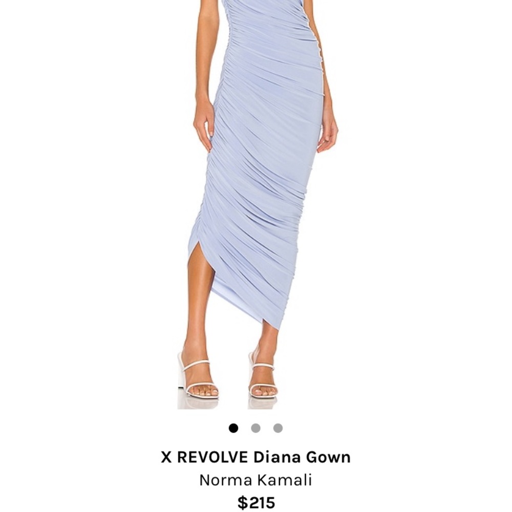 Norma Kamali One-Shoulder Ruched Asymmetric Gown in Light Blue